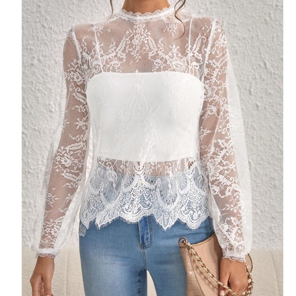 BellanBlue Tops - Romantic Sheer Floral lace Long sleeve Blouse